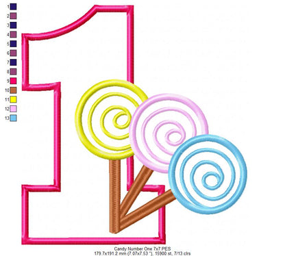 Lollipop Candy Number 1 One 1st Birthday - Applique