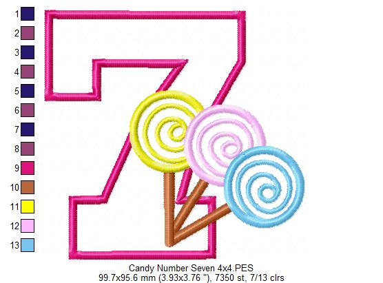 Lollipop Candy Number 7 Seven 7th Birthday - Applique