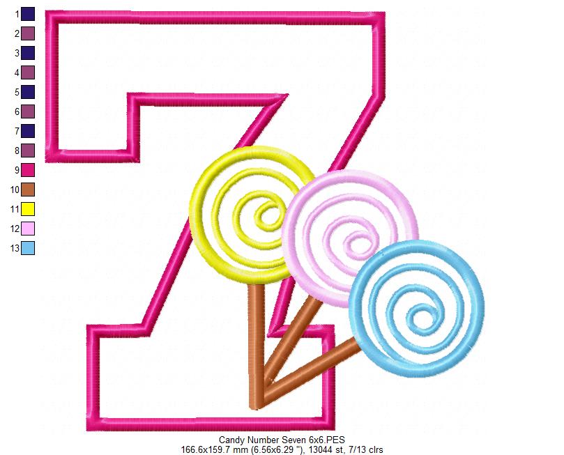 Lollipop Candy Number 7 Seven 7th Birthday - Applique