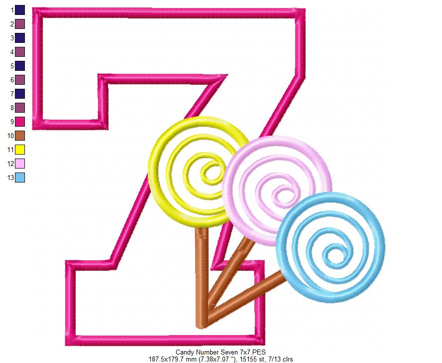 Lollipop Candy Number 7 Seven 7th Birthday - Applique