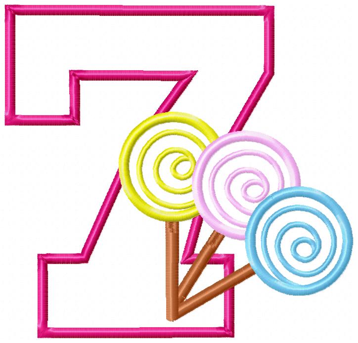 Lollipop Candy Number 7 Seven 7th Birthday - Applique