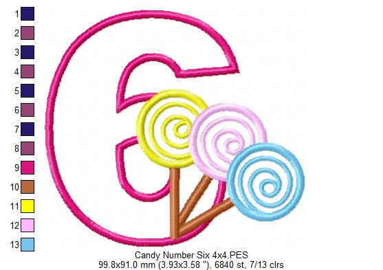 Lollipop Candy Number 6 Six 6th Birthday - Applique