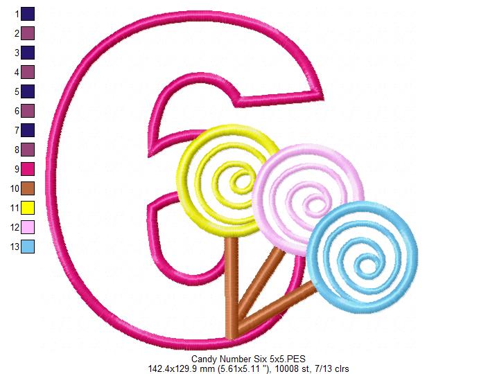 Lollipop Candy Number 6 Six 6th Birthday - Applique