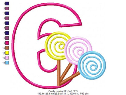 Lollipop Candy Number 6 Six 6th Birthday - Applique