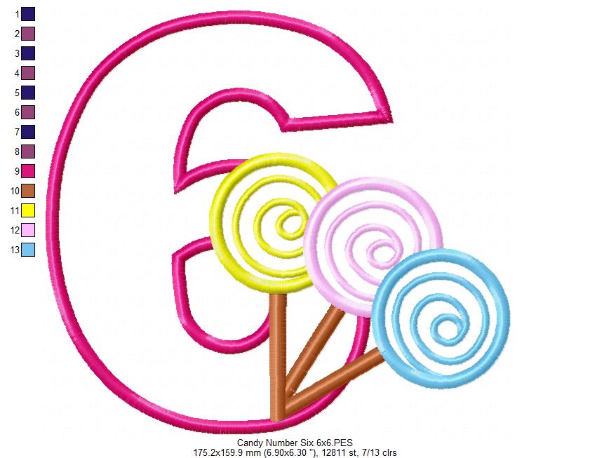 Lollipop Candy Number 6 Six 6th Birthday - Applique