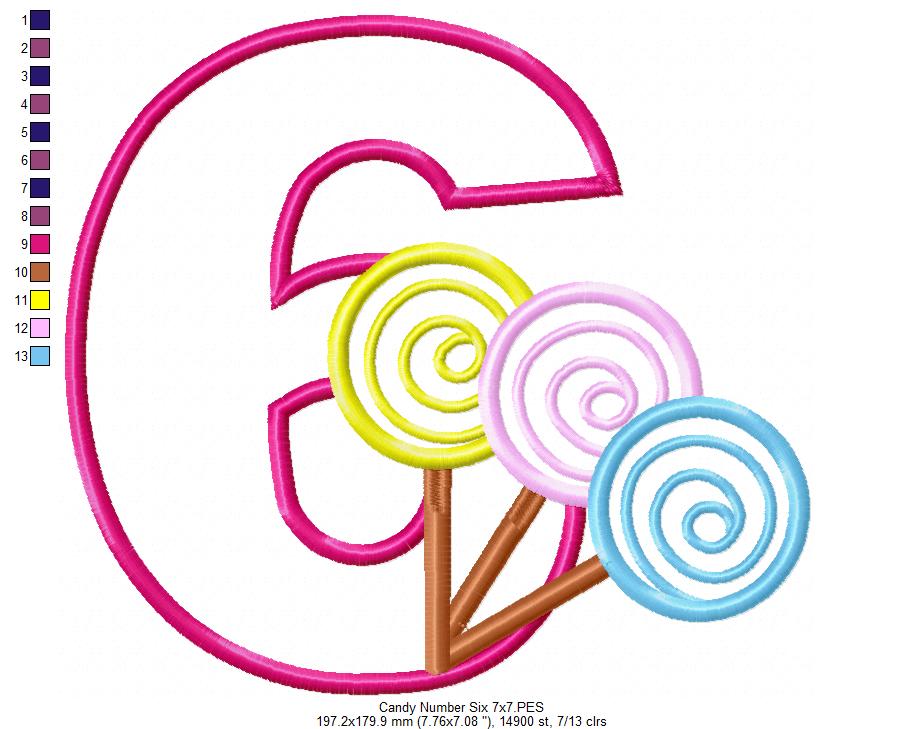 Lollipop Candy Number 6 Six 6th Birthday - Applique