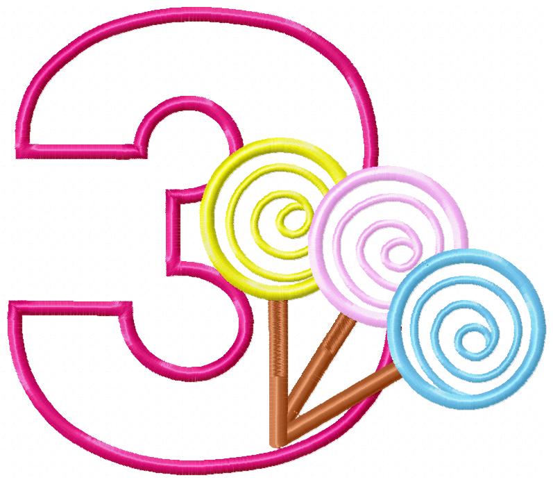 Lollipop Candy Number 3 Three 3rd Birthday - Applique