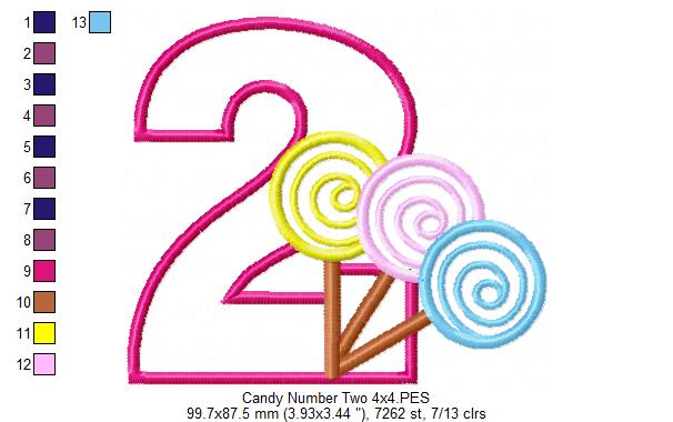 Lollipop Candy Number 2 Two 2nd Birthday - Applique