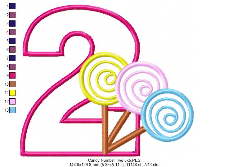 Lollipop Candy Number 2 Two 2nd Birthday - Applique