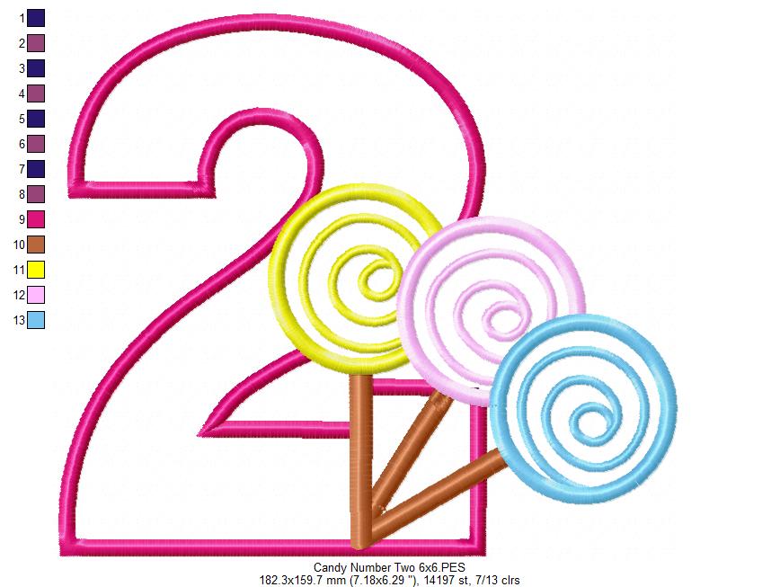 Lollipop Candy Number 2 Two 2nd Birthday - Applique