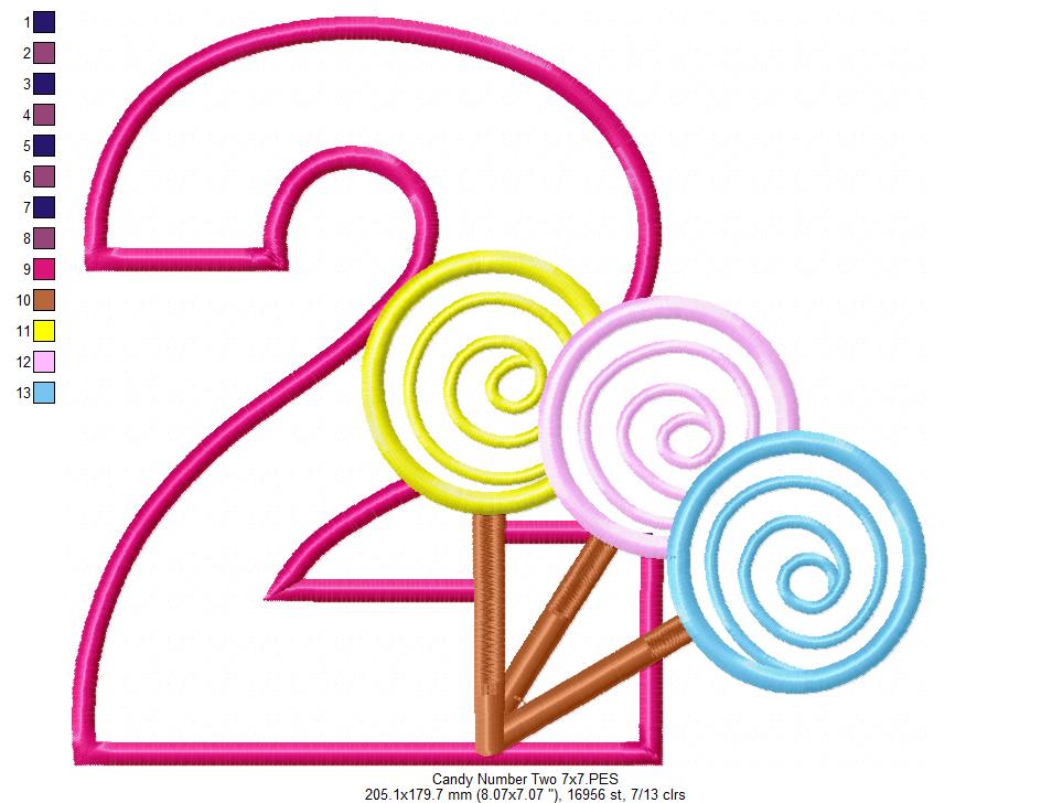 Lollipop Candy Number 2 Two 2nd Birthday - Applique