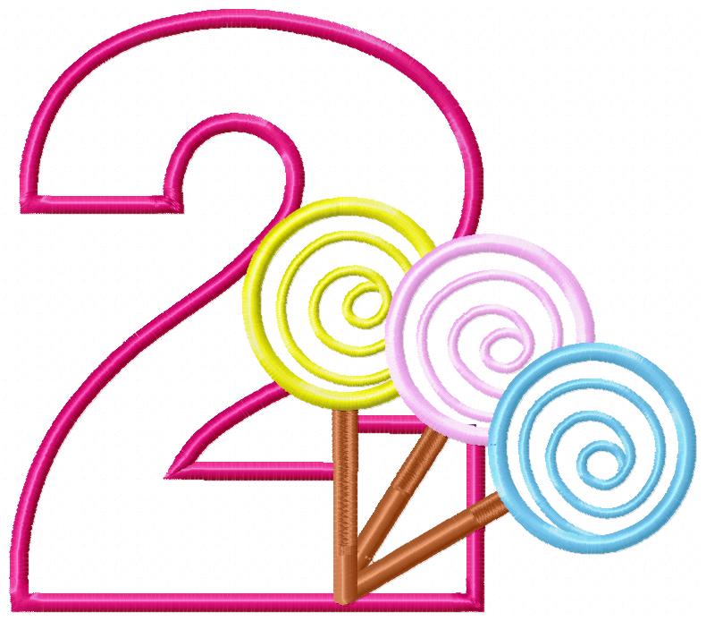 Lollipop Candy Number 2 Two 2nd Birthday - Applique