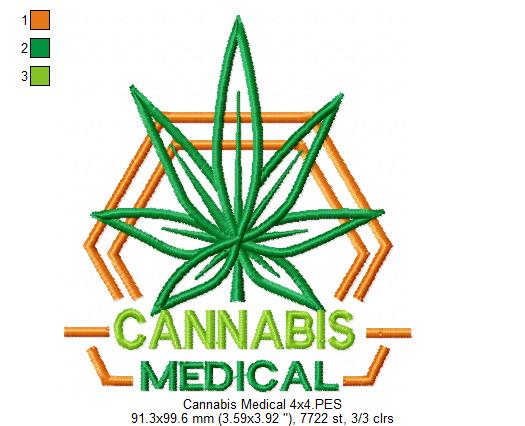 Cannabis Medical & Leaf 🌿 – Fill Stitch – Machine Embroidery Design