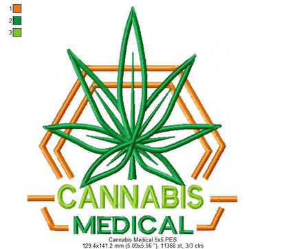 Cannabis Medical & Leaf 🌿 – Fill Stitch – Machine Embroidery Design