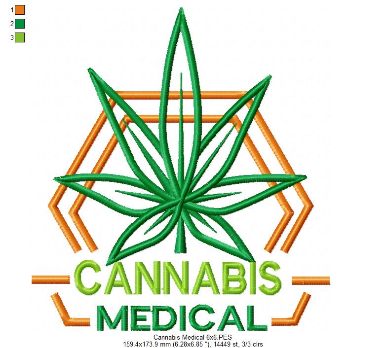 Cannabis Medical & Leaf 🌿 – Fill Stitch – Machine Embroidery Design