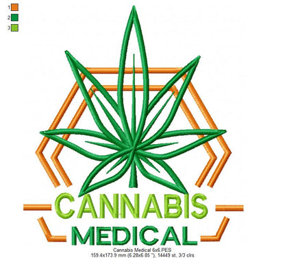 Cannabis Medical & Leaf 🌿 – Fill Stitch – Machine Embroidery Design