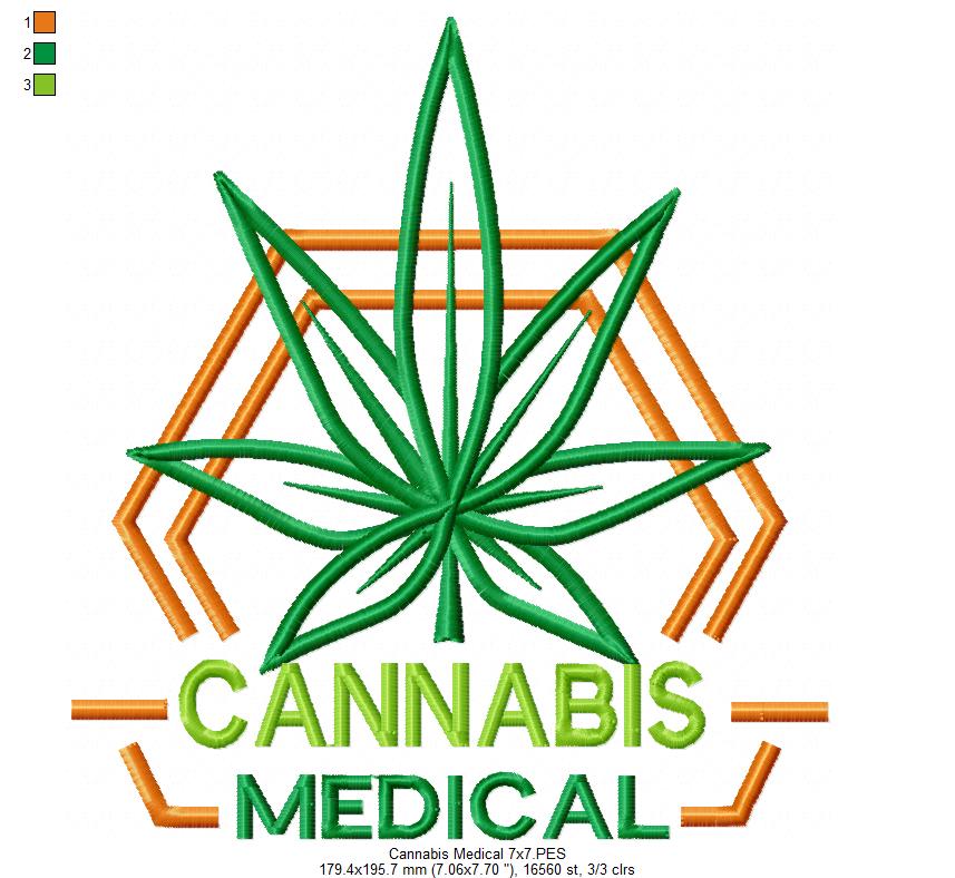 Cannabis Medical & Leaf 🌿 – Fill Stitch – Machine Embroidery Design