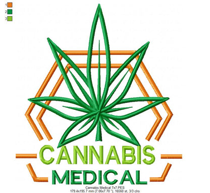 Cannabis Medical & Leaf 🌿 – Fill Stitch – Machine Embroidery Design