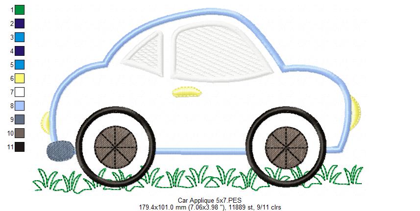 Cute Car – Appliqué – Machine Embroidery Design