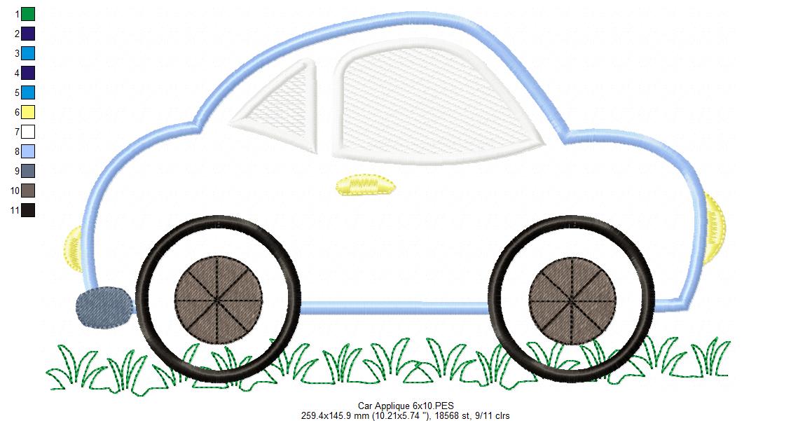 Cute Car – Appliqué – Machine Embroidery Design