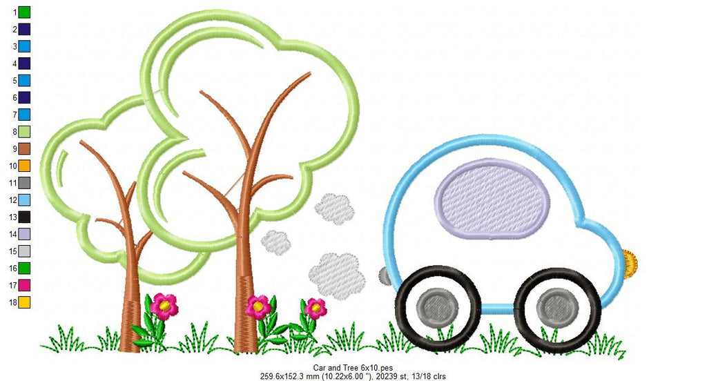 Car and Tree - Applique Embroidery