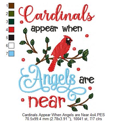 Cardinals Appear when Angels are Near - Fill Stitch Embroidery