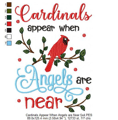 Cardinals Appear when Angels are Near - Fill Stitch Embroidery