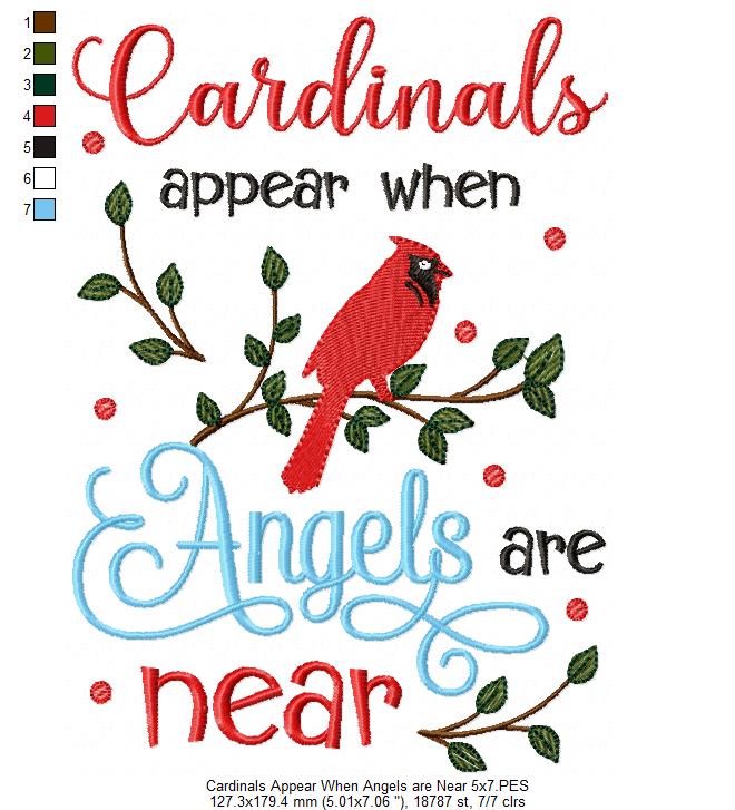 Cardinals Appear when Angels are Near - Fill Stitch Embroidery