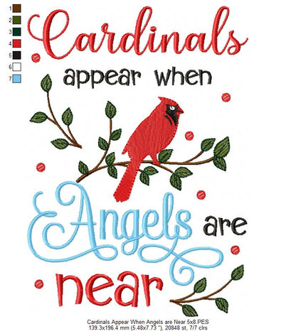 Cardinals Appear when Angels are Near - Fill Stitch Embroidery