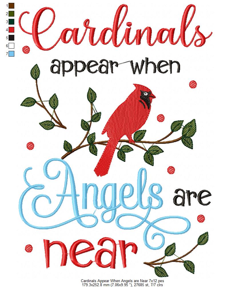 Cardinals Appear when Angels are Near - Fill Stitch Embroidery