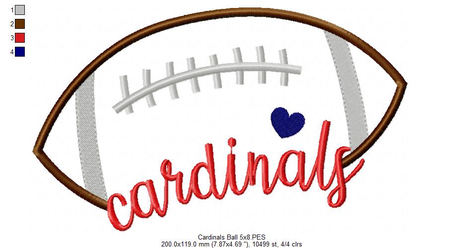 Cardinals Football Name – Satin Stitch – Machine Embroidery Design