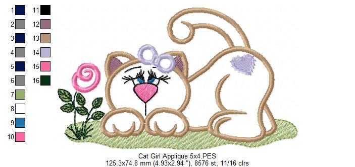 Cute Cat Girl - Applique - Machine Embroidery Design