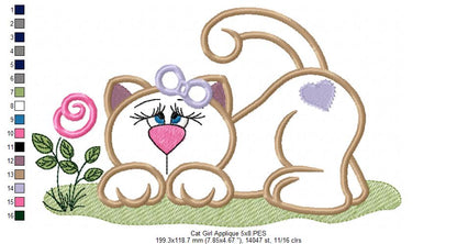 Cute Cat Girl - Applique - Machine Embroidery Design