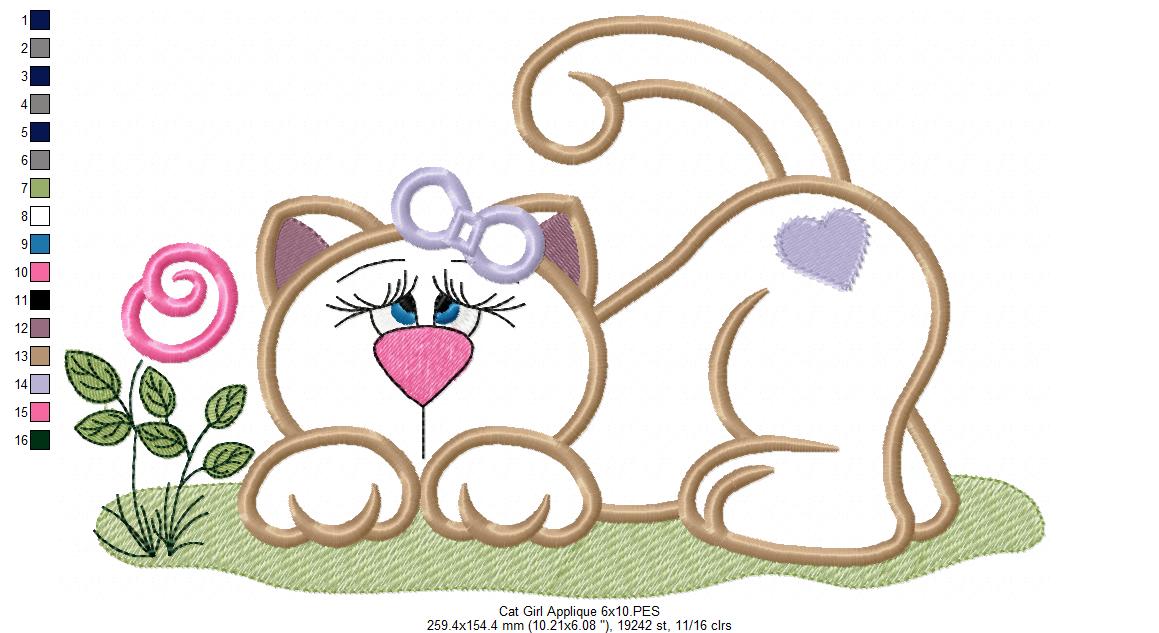 Cute Cat Girl - Applique - Machine Embroidery Design