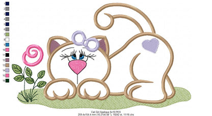 Cute Cat Girl - Applique - Machine Embroidery Design