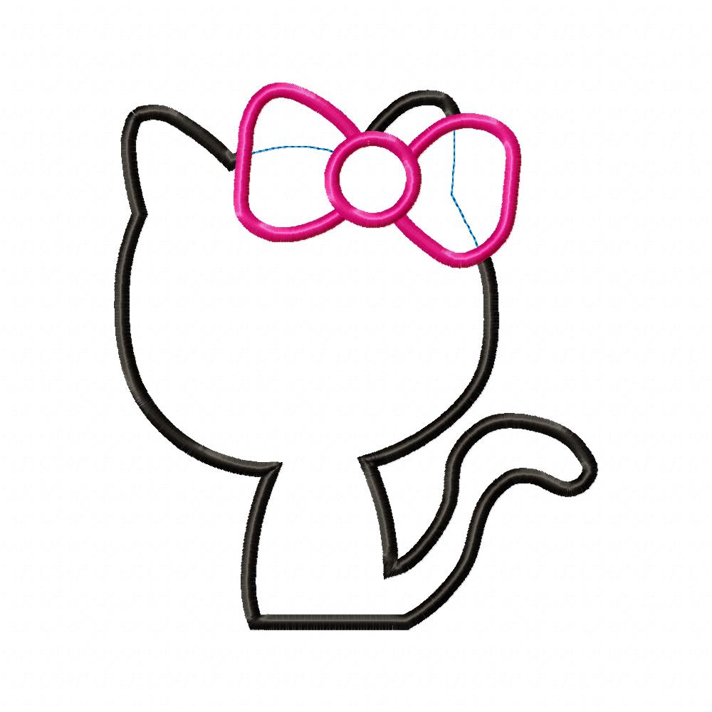 Cute Kitty Silhouette With Bow - Appliqué - Machine Embroidery Design