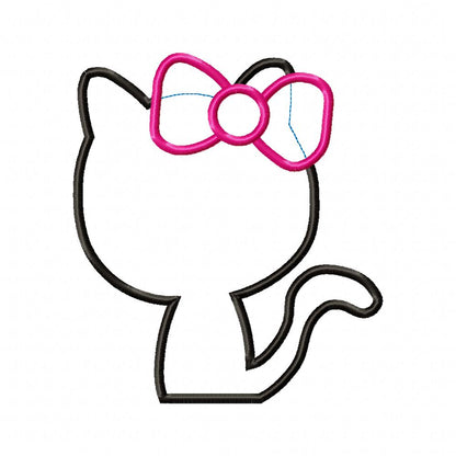 Cute Kitty Silhouette With Bow - Appliqué - Machine Embroidery Design