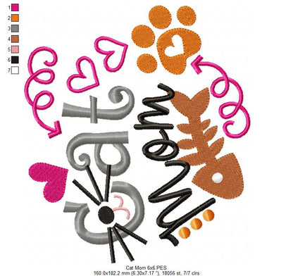 Cat Mom Quote – Fill Stitch – Machine Embroidery Design
