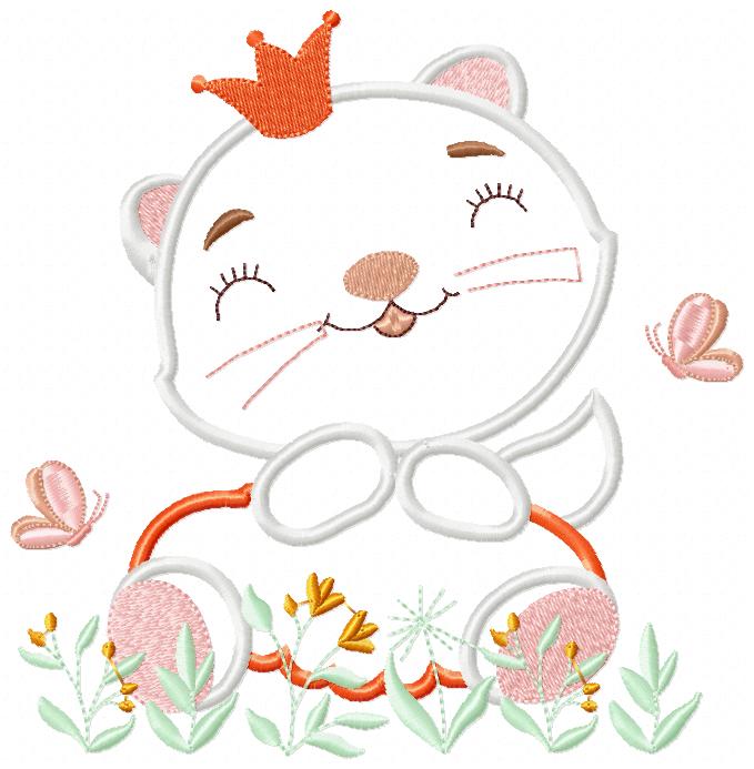 Princess Cat - Applique - Machine Embroidery Design