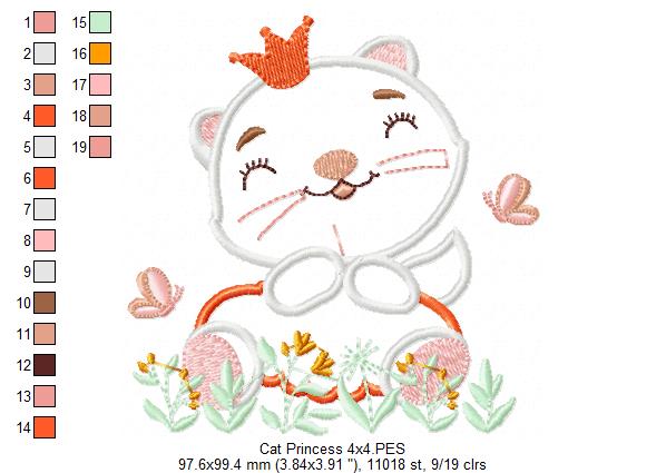 Princess Cat - Applique - Machine Embroidery Design