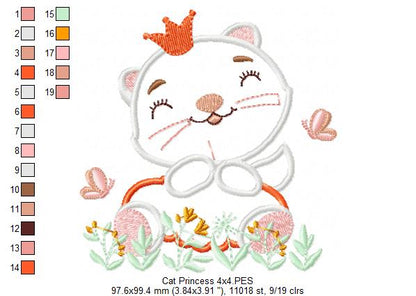 Princess Cat - Applique - Machine Embroidery Design