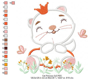 Princess Cat - Applique - Machine Embroidery Design