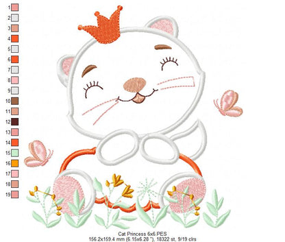 Princess Cat - Applique - Machine Embroidery Design