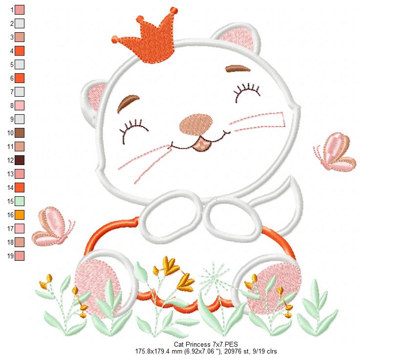 Princess Cat - Applique - Machine Embroidery Design