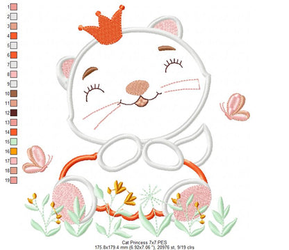 Princess Cat - Applique - Machine Embroidery Design