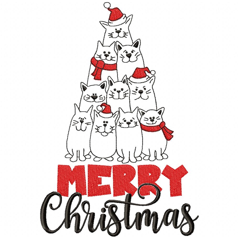 Cat Tree Merry Christmas - Fill Stitch - Machine Embroidery Design