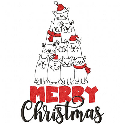 Cat Tree Merry Christmas - Fill Stitch - Machine Embroidery Design