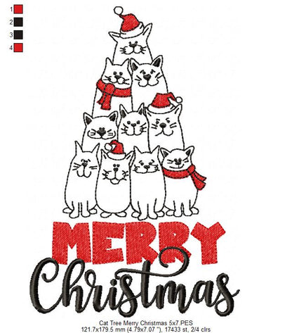 Cat Tree Merry Christmas - Fill Stitch - Machine Embroidery Design