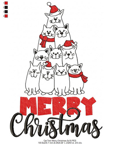 Cat Tree Merry Christmas - Fill Stitch - Machine Embroidery Design