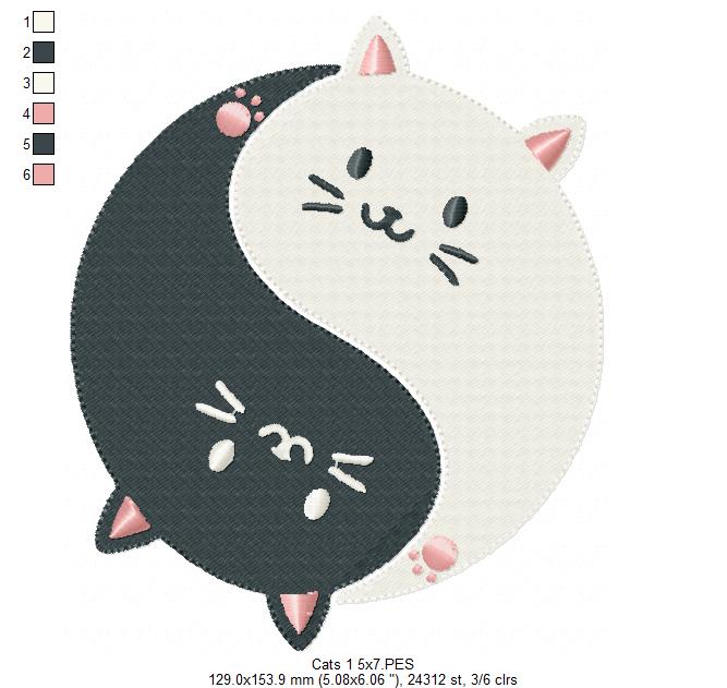 Cat Yin Yang - Fill Stitch